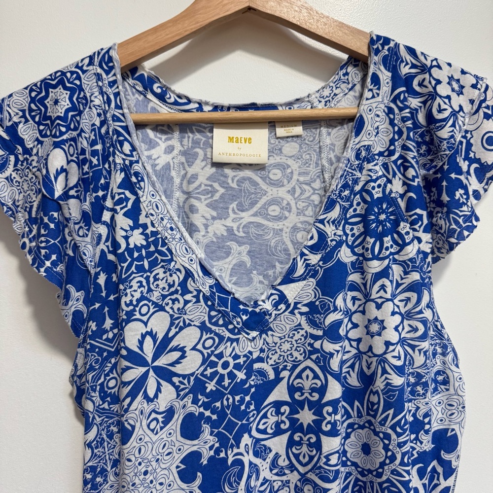 Maeve by Anthropologie Catie Ruffle Sleeve Printed Blouse Top - Picture 3 of 12